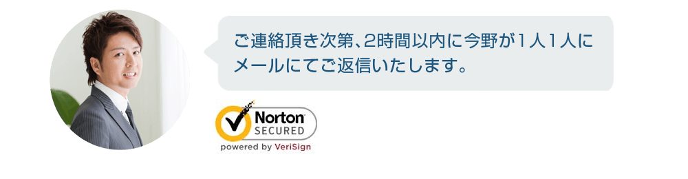 ご連絡頂き次第､2時間以内に今野が1人1人に メールにてご返信いたします。